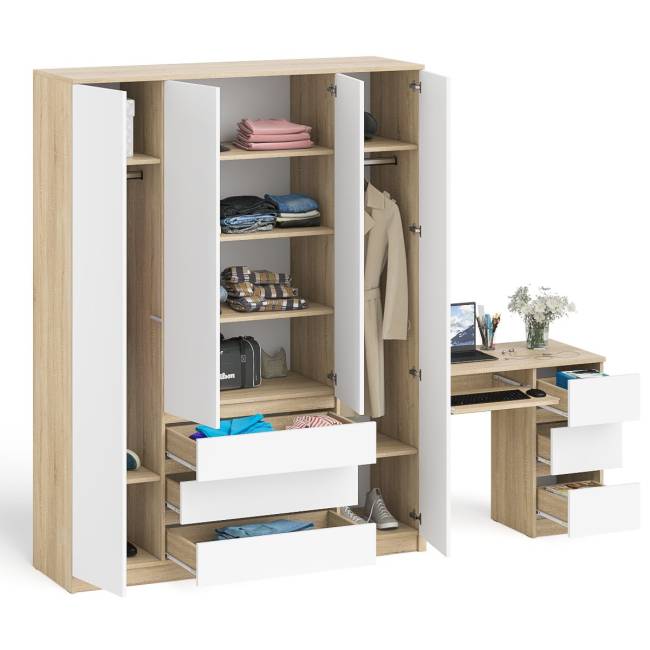 Стол компьютерный однотумбовый правый со шкафом МШ1600 Мори цвет дуб сонома/белый