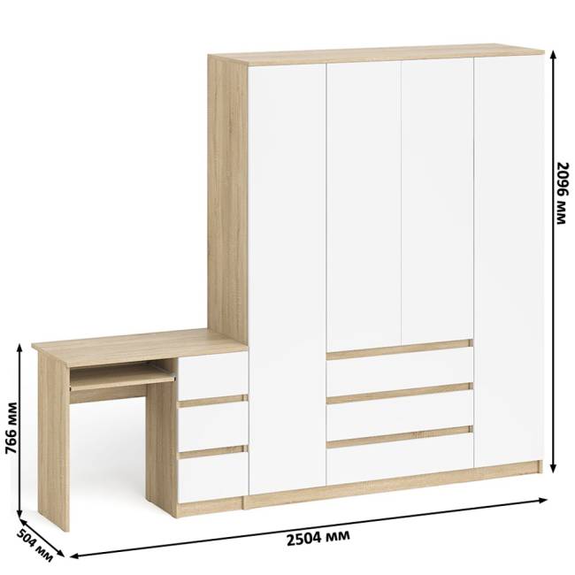 Стол компьютерный однотумбовый правый со шкафом МШ1600 Мори цвет дуб сонома/белый