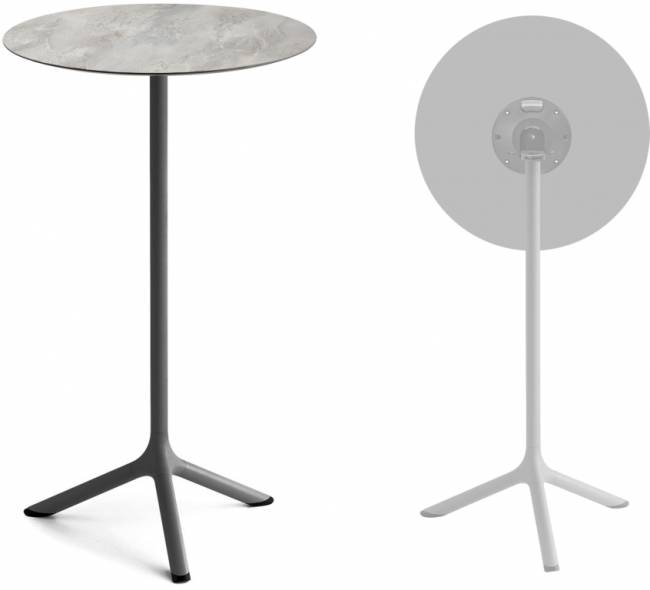 Стол ламинированный барный складной Tripe Folding антрацит, каменный Ø600х1100 мм