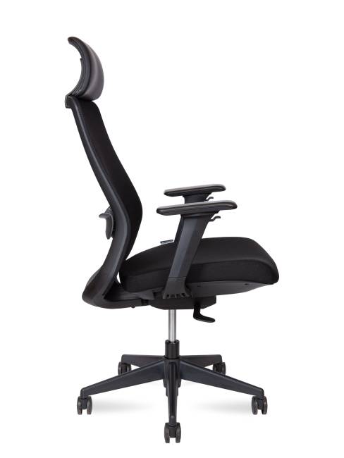 Кресло офисное / Комо блэк / Como black / черный пластик / черная сетка / черная ткань