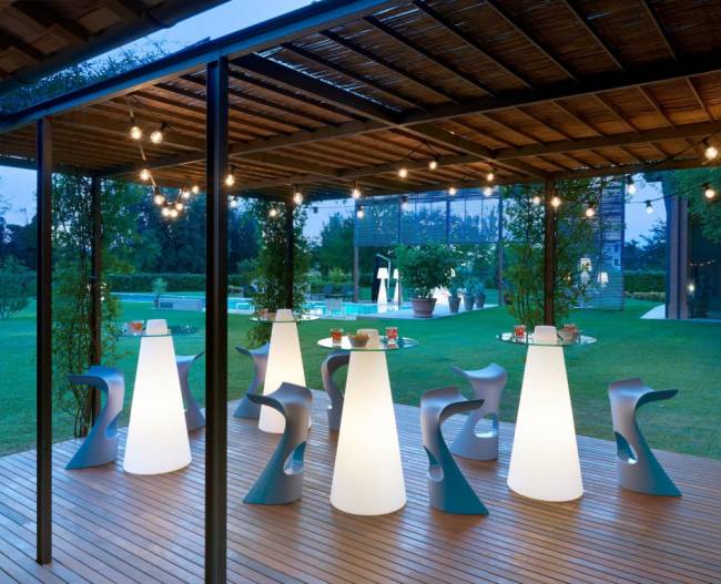 Стол пластиковый барный светящийся Peak Lighting белый Ø700х1200 мм