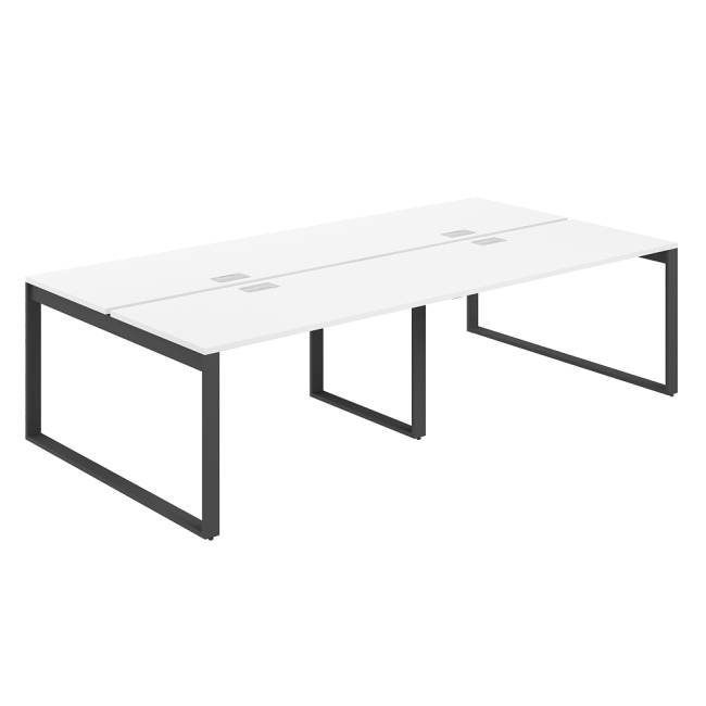 AG.144.WH.L.72.AN  / Рабочая станция 2400х1438х750  / профиль О-образный: 70х20 антрацит; лючок: серебро; столешница: белый