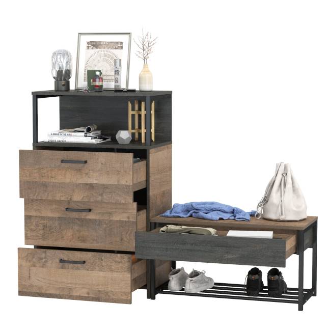 Тумба для обуви с сиденьем и комод с ящиками Трувор цвет дуб гранж песочный/интра