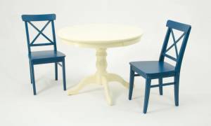 Обеденная группа Брамос К 100 слоновая кость со стульями Ингольф синий