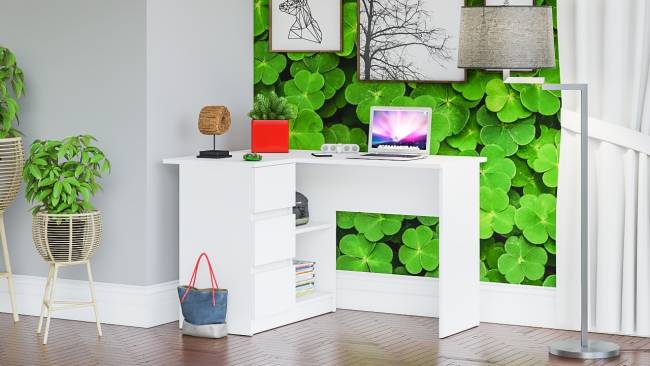 Угловой компьютерный стол Мори МС-16 левый цвет белый