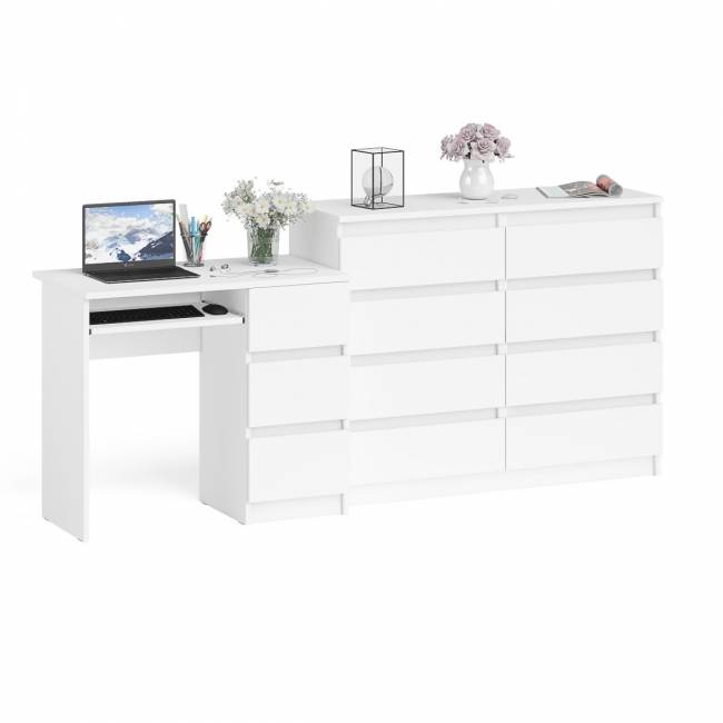 Комод Мори МК1200 8-мь ящиков со столом компьютерным МС-6 правым цвет белый