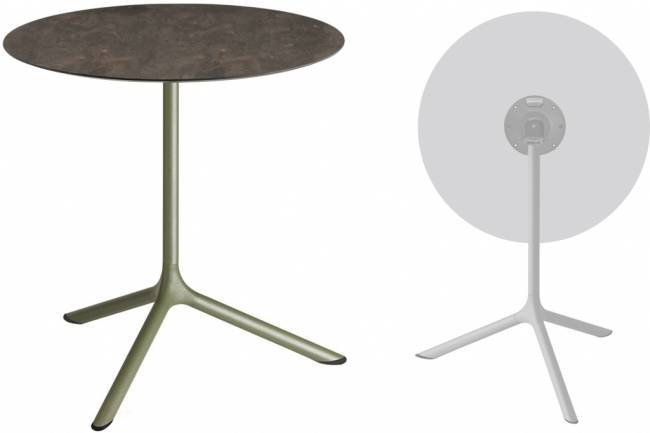 Стол ламинированный обеденный складной Tripe Maxi Folding оливковый, кортен Ø800х740 мм