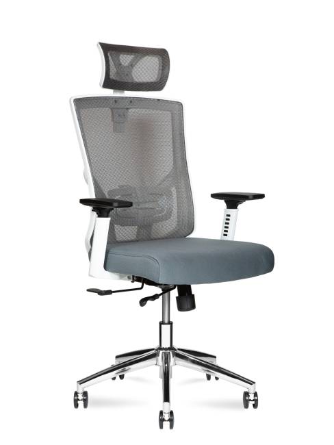 Кресло офисное / Гарда SL / белый пластик / серая сетка / серое сиденье / база хром