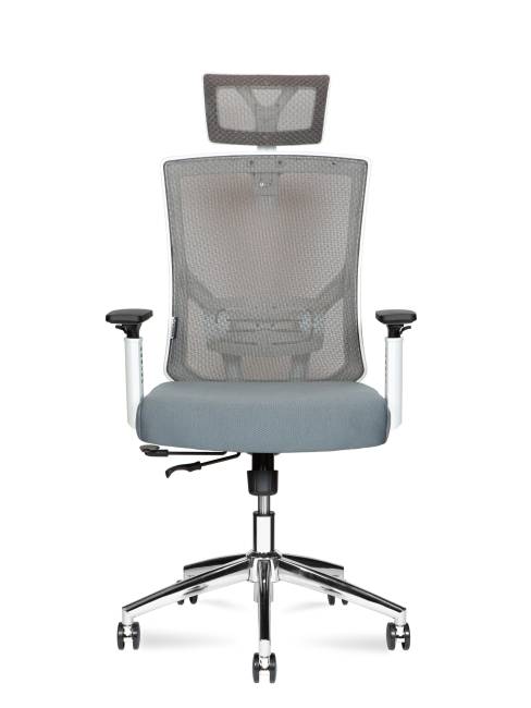 Кресло офисное / Гарда SL / белый пластик / серая сетка / серое сиденье / база хром