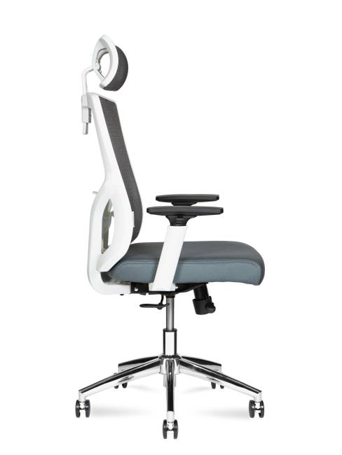 Кресло офисное / Гарда SL / белый пластик / серая сетка / серое сиденье / база хром