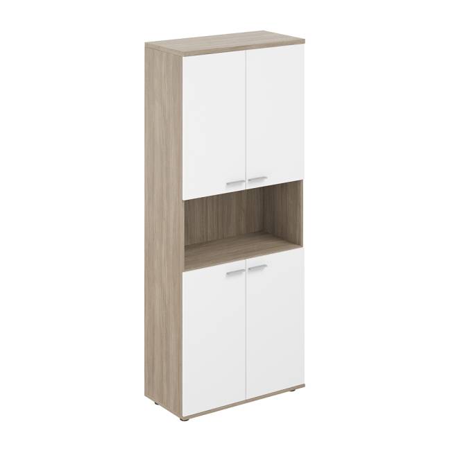 SG.861.OD.WH.WH / Шкаф высокий с нишей 800х400х1955, 4-х дв, з.ст ЛДСП 16 мм / корпус: дуб темный; фасады: белый