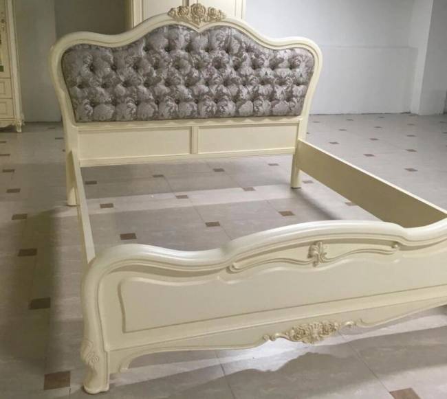 Кровать Милано, MK-8009-IV, двуспальная с пуговицами, (цвет патины: золото), 180х200 см, Слоновая кость