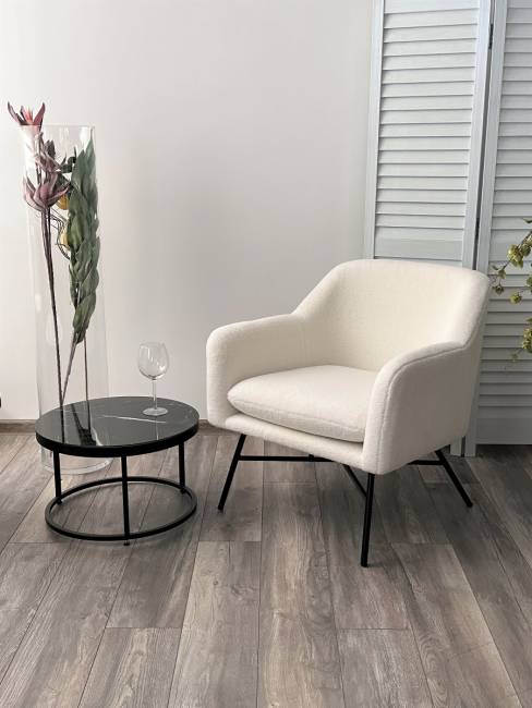 Кресло SHEEP NINI-01 Белый, teddy / черный каркас М-City