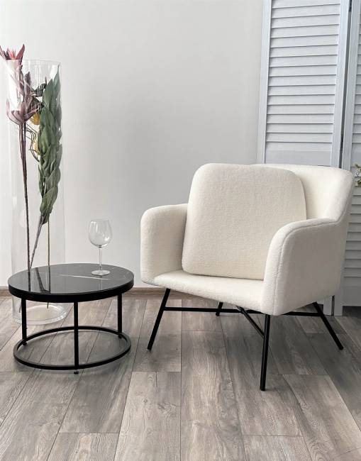 Кресло SHEEP NINI-01 Белый, teddy / черный каркас М-City