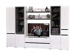 Сидней стенка в гостиную № 64 цвет белый/чёрный/МДФ белый глянец