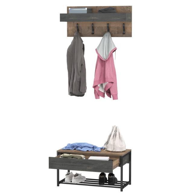 Тумба для обуви с ящиком и вешалкой Трувор цвет дуб гранж песочный/интра