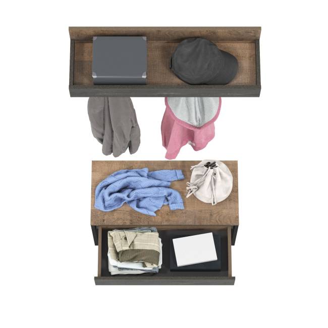 Тумба для обуви с ящиком и вешалкой Трувор цвет дуб гранж песочный/интра