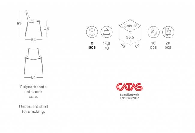 Стул с обивкой Zebra Pop 4 legs антрацит, морская волна 540х520х810 мм