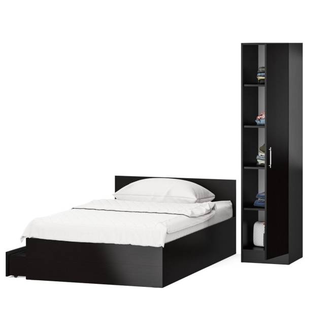 Односпальная кровать с ящиками 1200 с пеналом Стандарт цвет венге