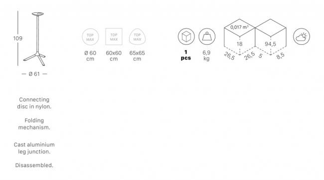 Подстолье металлическое барное складное Tripe Folding белый Ø610х1090 мм