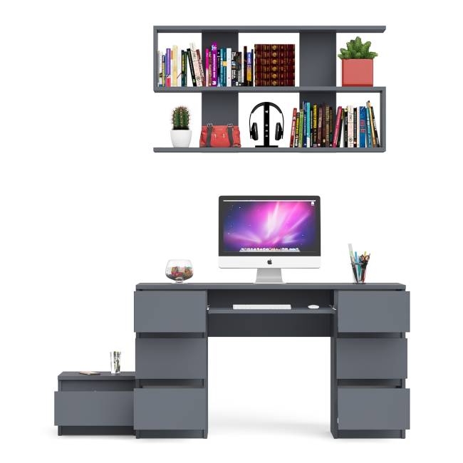 Двухтумбовый стол компьютерный Мори МС-2 с тумбочкой с ящиком и полкой на 1200 цвет графит