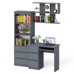 Стол для работы три ящкиа слева Мори с навесной полкой на 900 и стеллаж-комод три ящика цвет графит