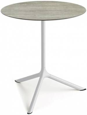 Стол ламинированный обеденный Tripe Maxi белый, состаренный серый дуб Ø800х740 мм