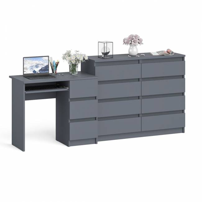 Комод Мори МК1200 8-мь ящиков со столом компьютерным МС-6 правым цвет графит