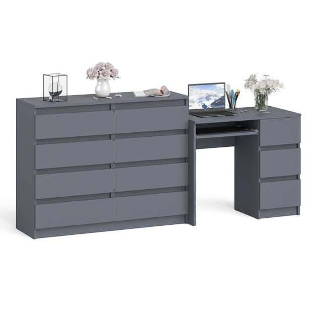 Комод Мори МК1200 8-мь ящиков со столом компьютерным МС-6 правым цвет графит