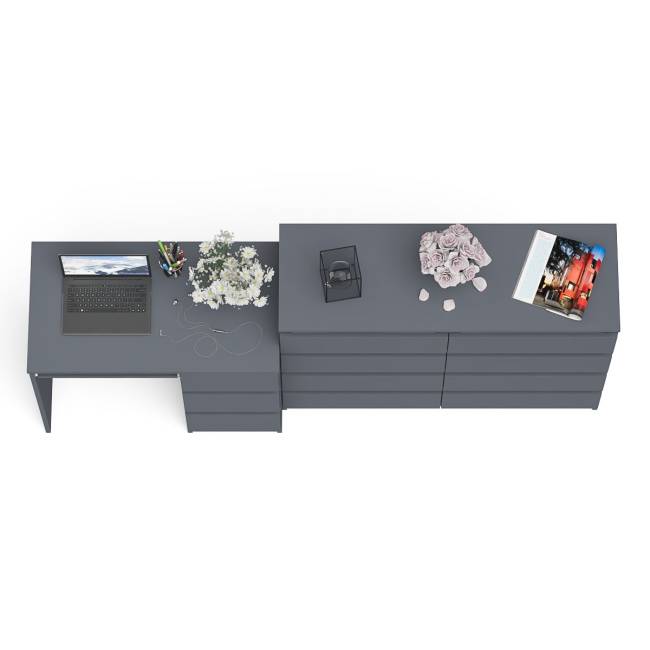 Комод Мори МК1200 8-мь ящиков со столом компьютерным МС-6 правым цвет графит
