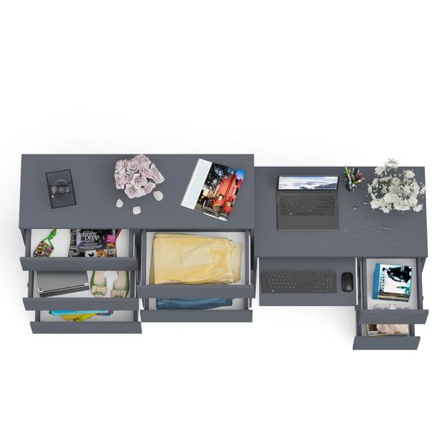 Комод Мори МК1200 8-мь ящиков со столом компьютерным МС-6 правым цвет графит