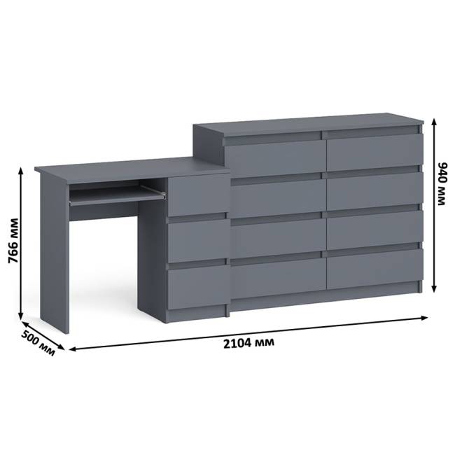 Комод Мори МК1200 8-мь ящиков со столом компьютерным МС-6 правым цвет графит