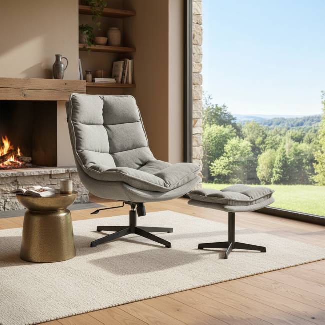 Кресло лаунж Reflex/Рефлекс с пуфом велюр/букле (HYP), светло-серый светло-серый велюр/букле (HYP)