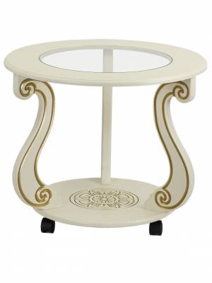 Стол журнальный Грация (С) на колесах слоновая кость/золото