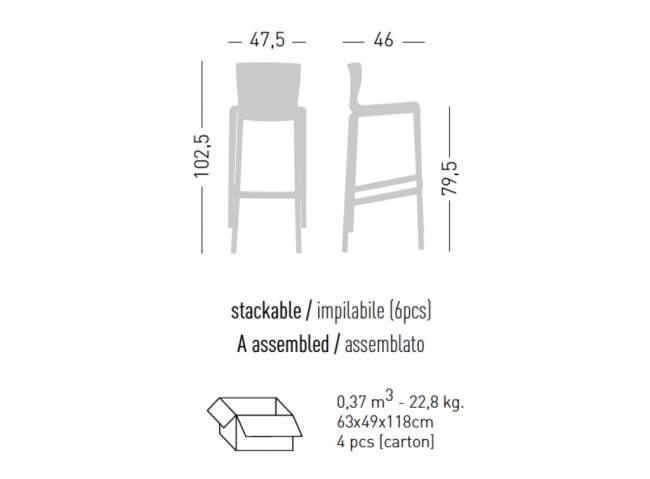 Стул пластиковый барный Spyker Stool тортора 475х460х1025 мм Стул пластиковый барный Spyker Stool тортора 475х460х1025 мм