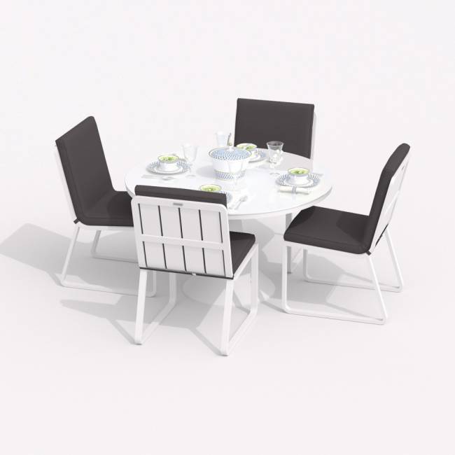 Обеденная группа DIVA GIRA  каркас белый / стол стекло диа 110 / ткань антрацит
