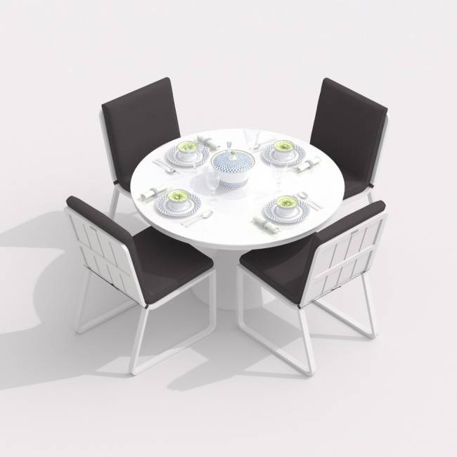 Обеденная группа DIVA GIRA  каркас белый / стол стекло диа 110 / ткань антрацит
