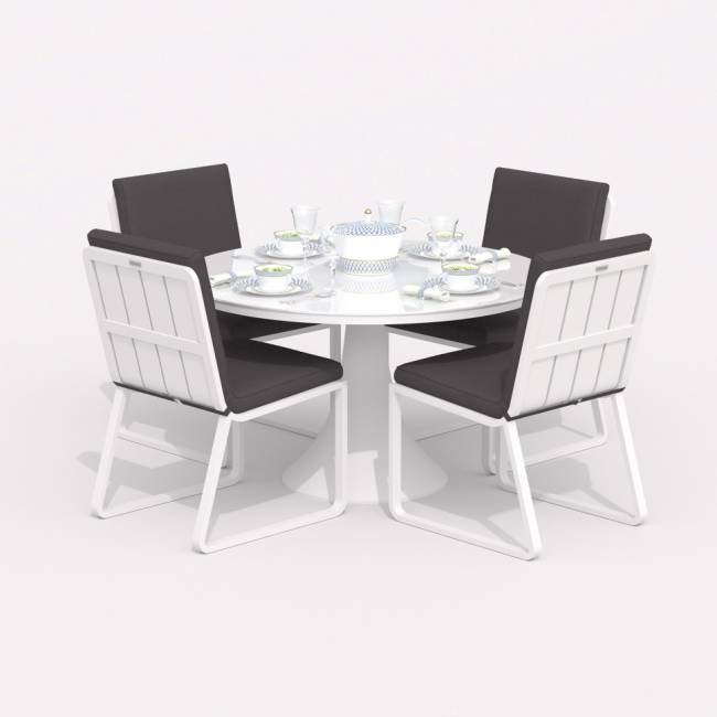 Обеденная группа DIVA GIRA  каркас белый / стол стекло диа 110 / ткань антрацит