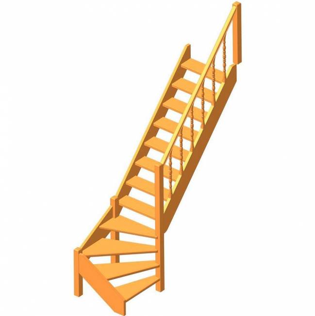 Деревянная межэтажная лестница ЛЕС-07 Сосна, Направо, 2470-2675