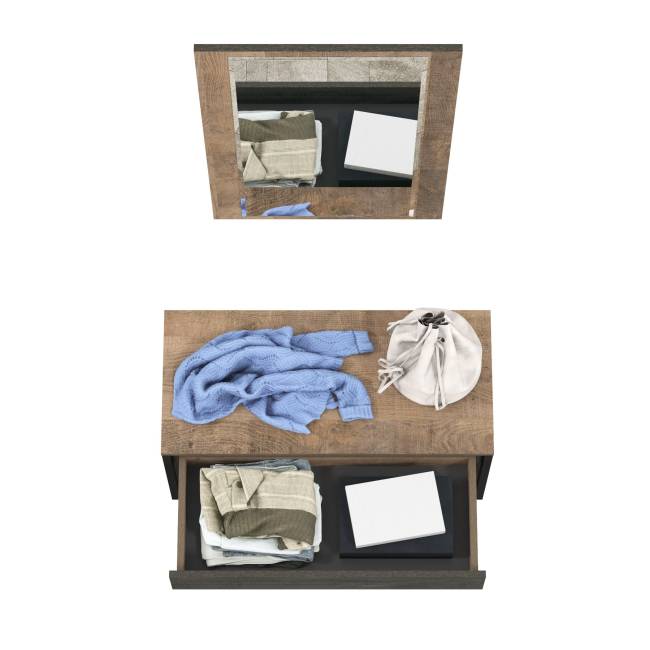 Тумба для обуви с ящиком и зеркалом Трувор цвет дуб гранж песочный/интра