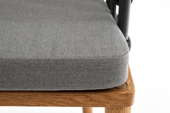 "Диего" стул плетеный из роупа, основание дуб, каркас из стали темно-серый (RAL7024) муар, роуп темно-серый круглый, ткань темно-серая 027