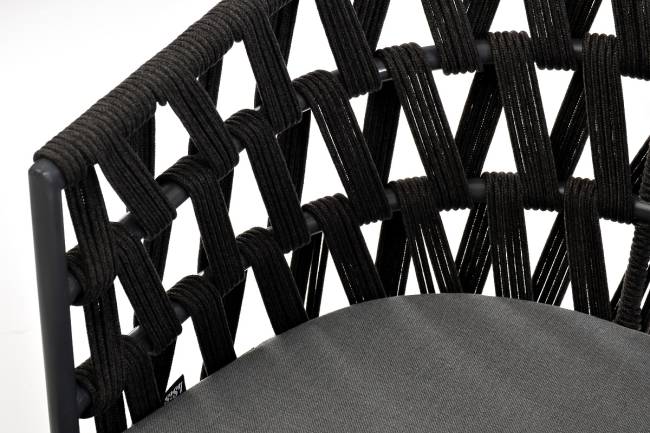 "Диего" стул плетеный из роупа, основание дуб, каркас из стали темно-серый (RAL7024) муар, роуп темно-серый круглый, ткань темно-серая 027