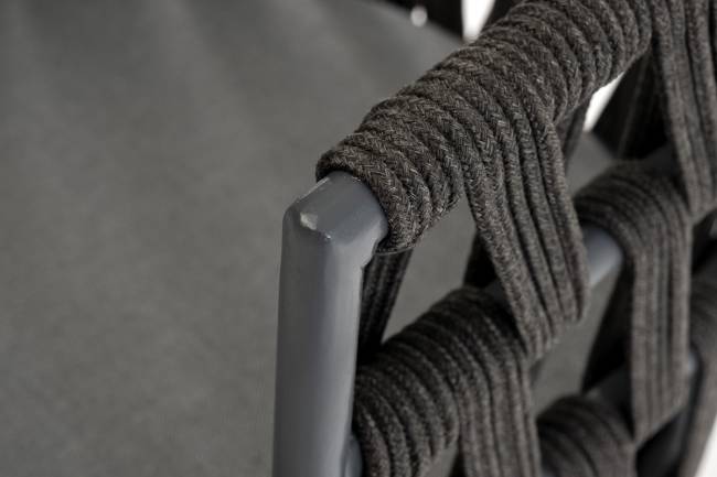 "Диего" стул плетеный из роупа, основание дуб, каркас из стали темно-серый (RAL7024) муар, роуп темно-серый круглый, ткань темно-серая 027