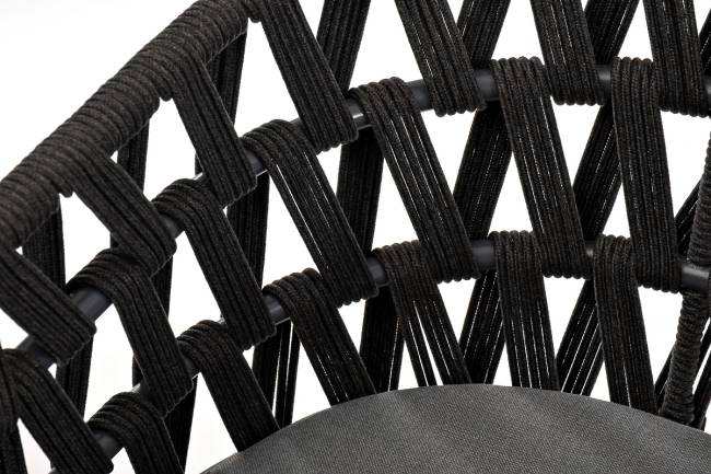 "Диего" стул плетеный из роупа, основание дуб, каркас из стали темно-серый (RAL7024) муар, роуп темно-серый круглый, ткань темно-серая 027