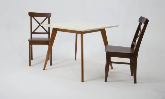 Стол Сканди М 100 орех/слоновая кость со стульями Ингольф орех