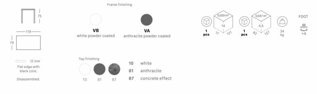 Стол ламинированный Mirto антрацит, цементный 1190х790х750 мм