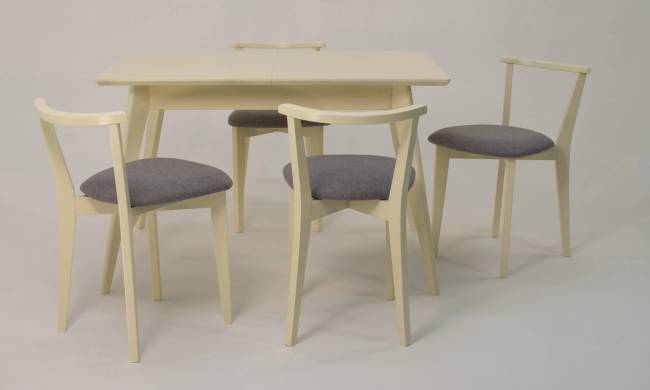 Стол Сканди 120 слоновая кость со стульями Франк слоновая кость рогожка серый