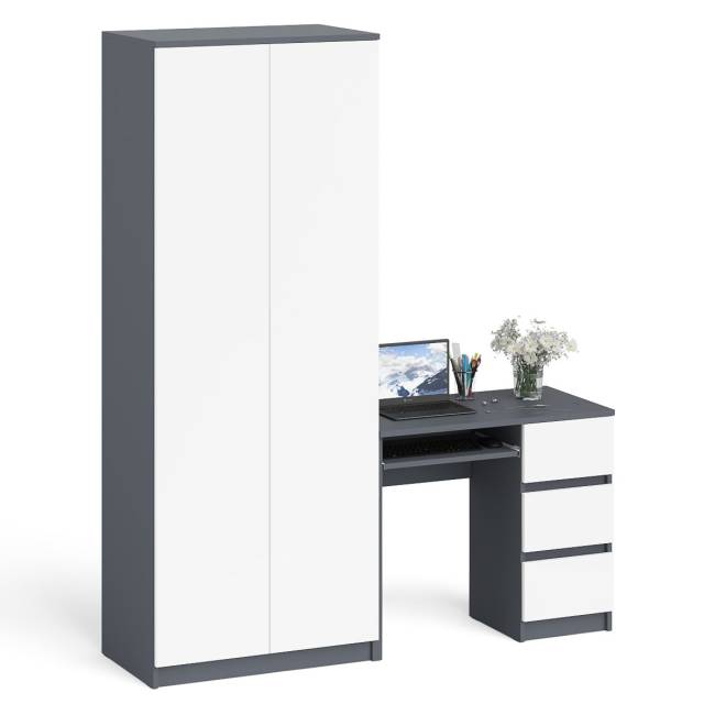 Шкаф распашной две двери Мори 800.1 и стол компьютерный МС-6 правый цвет графит/белый