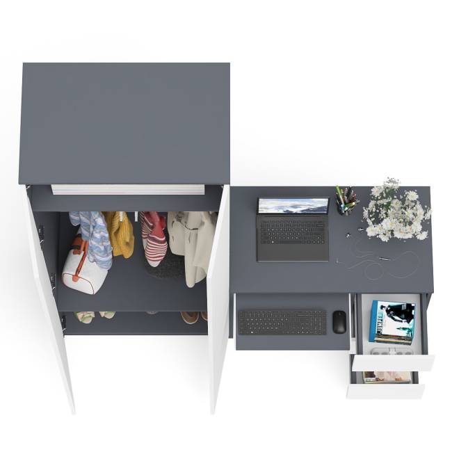 Шкаф распашной две двери Мори 800.1 и стол компьютерный МС-6 правый цвет графит/белый