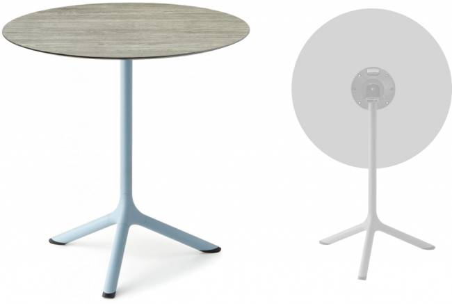 Стол ламинированный обеденный складной Tripe Folding голубой, состаренный серый дуб Ø700х740 мм